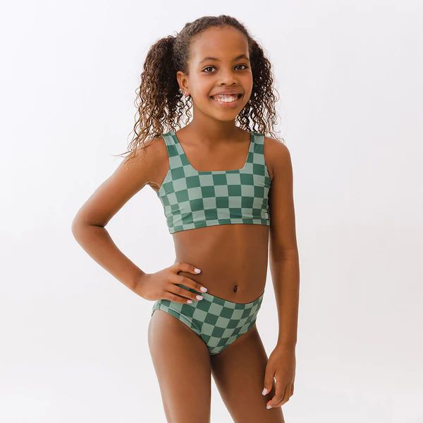 Mini Olivia Two-Piece Set, Green Check | Albion Fit