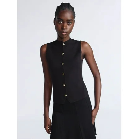 Scoop Women's and Women’s Plus Mockneck Sweater Vest with Gold Tone Buttons, Midweight, Sizes XS-4X | Walmart (US)