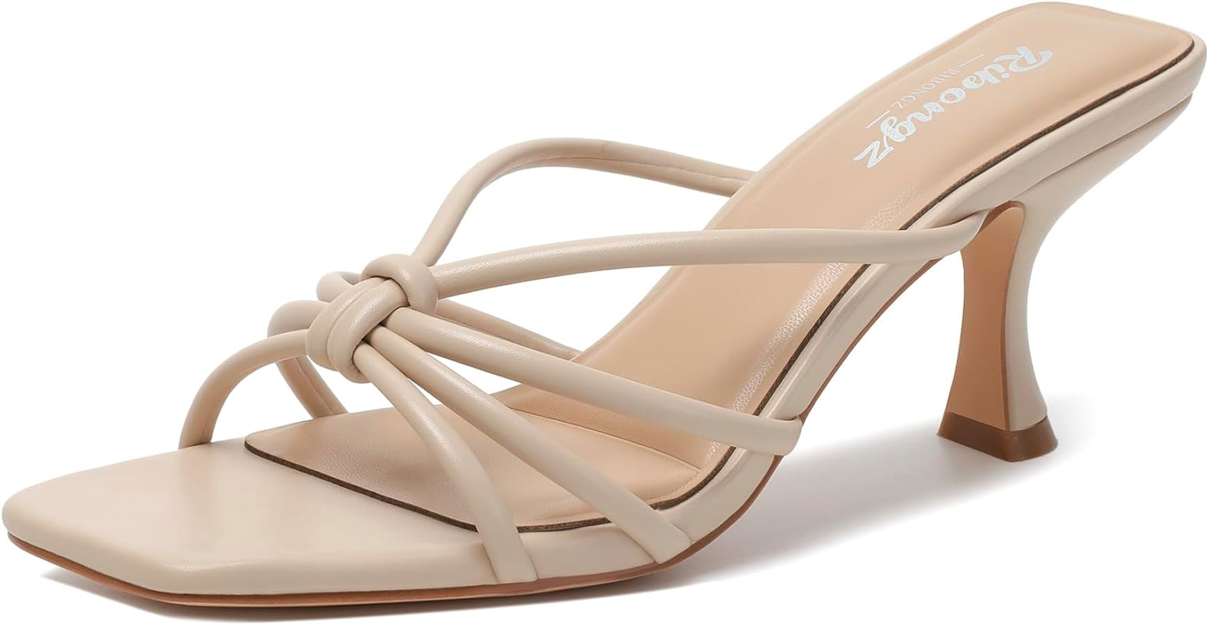 RIBONGZ Mule Kitten Heels for Women Dressy High Heeled Shoes Summer Square Open Toe Strappy Dress... | Amazon (US)