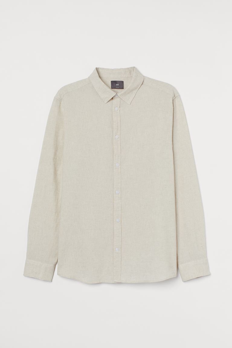 Premium SelectionShirt in a linen blend. Classic button placket, open chest pocket, and long slee... | H&M (US + CA)