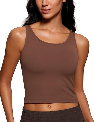 CRZ YOGA Butterluxe Double Lined Tank Tops for Women - Workout Casual Scoop Neck Racerback Crop Sleeveless Shirt Coffee Brown Large | Amazon (US)
