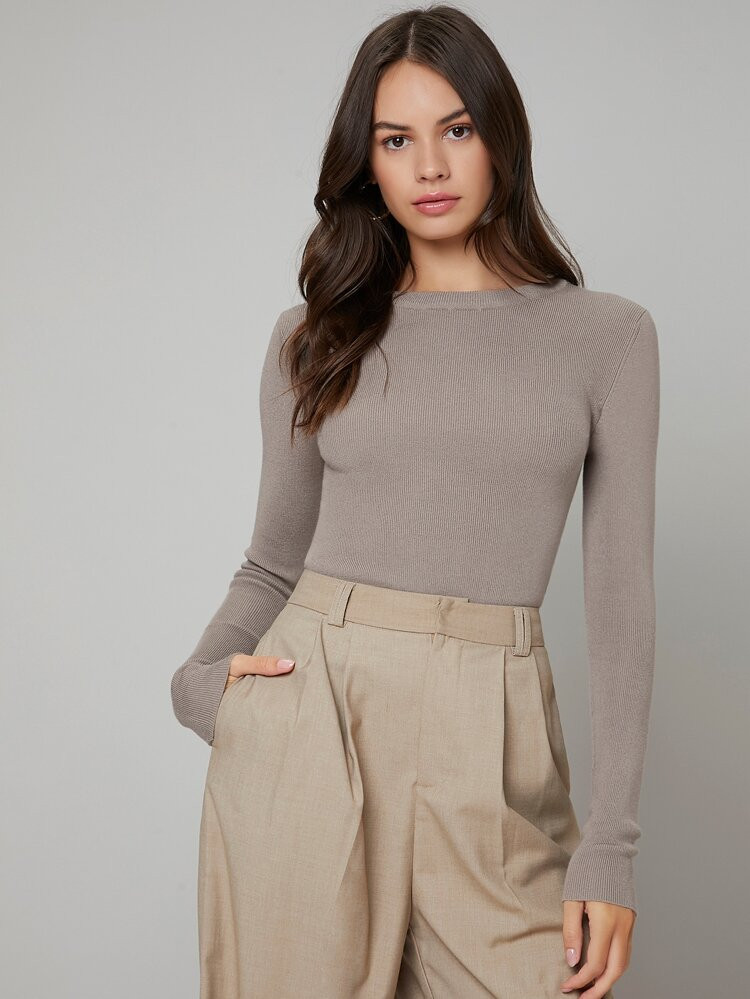 SHEIN BASICS Solid Boat Neck Sweater | SHEIN