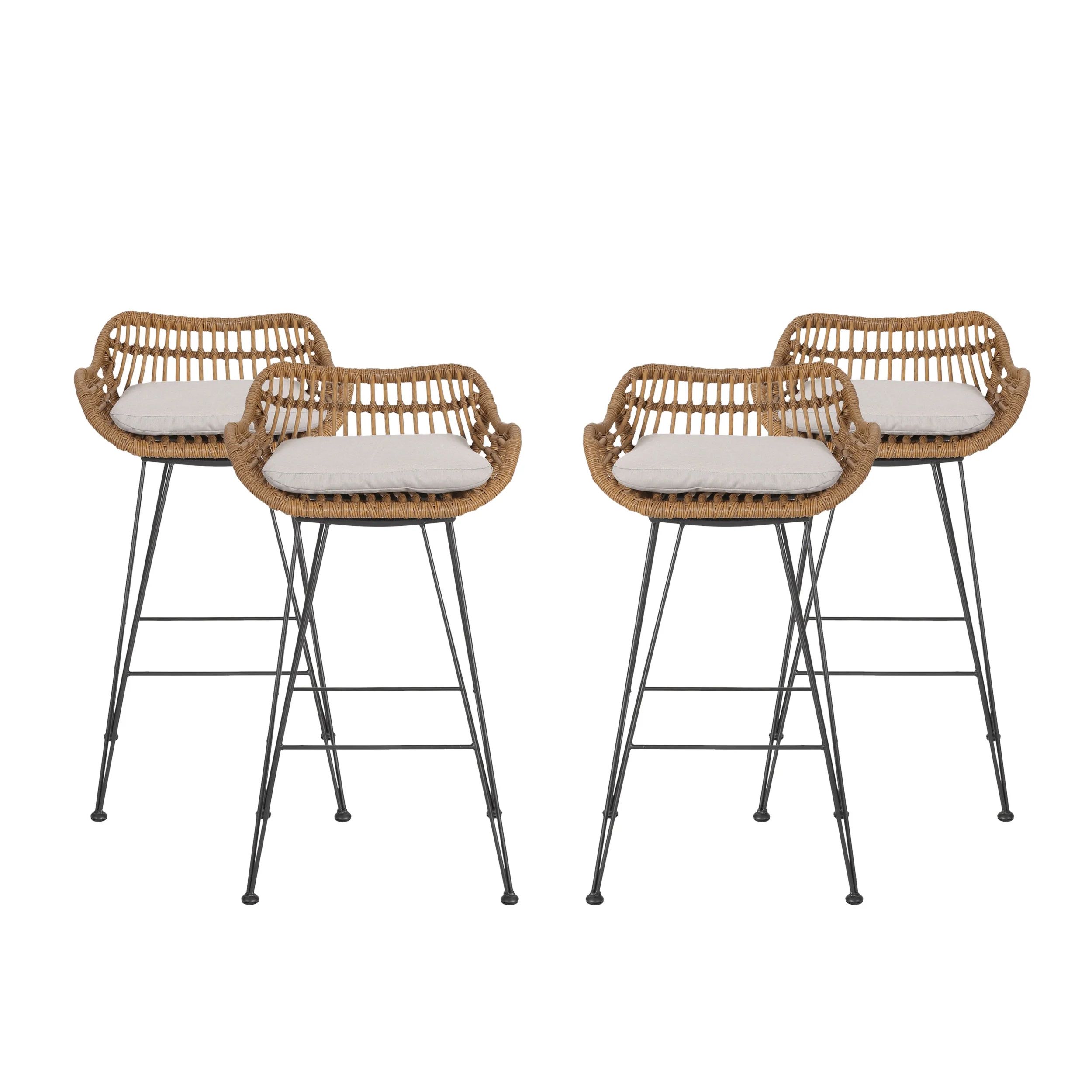 Candance Outdoor Wicker Barstools with Cushions (Set of 4) | Walmart (US)