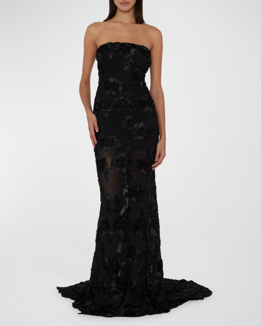 Strapless 3D Floral Maxi Tube Dress | Neiman Marcus