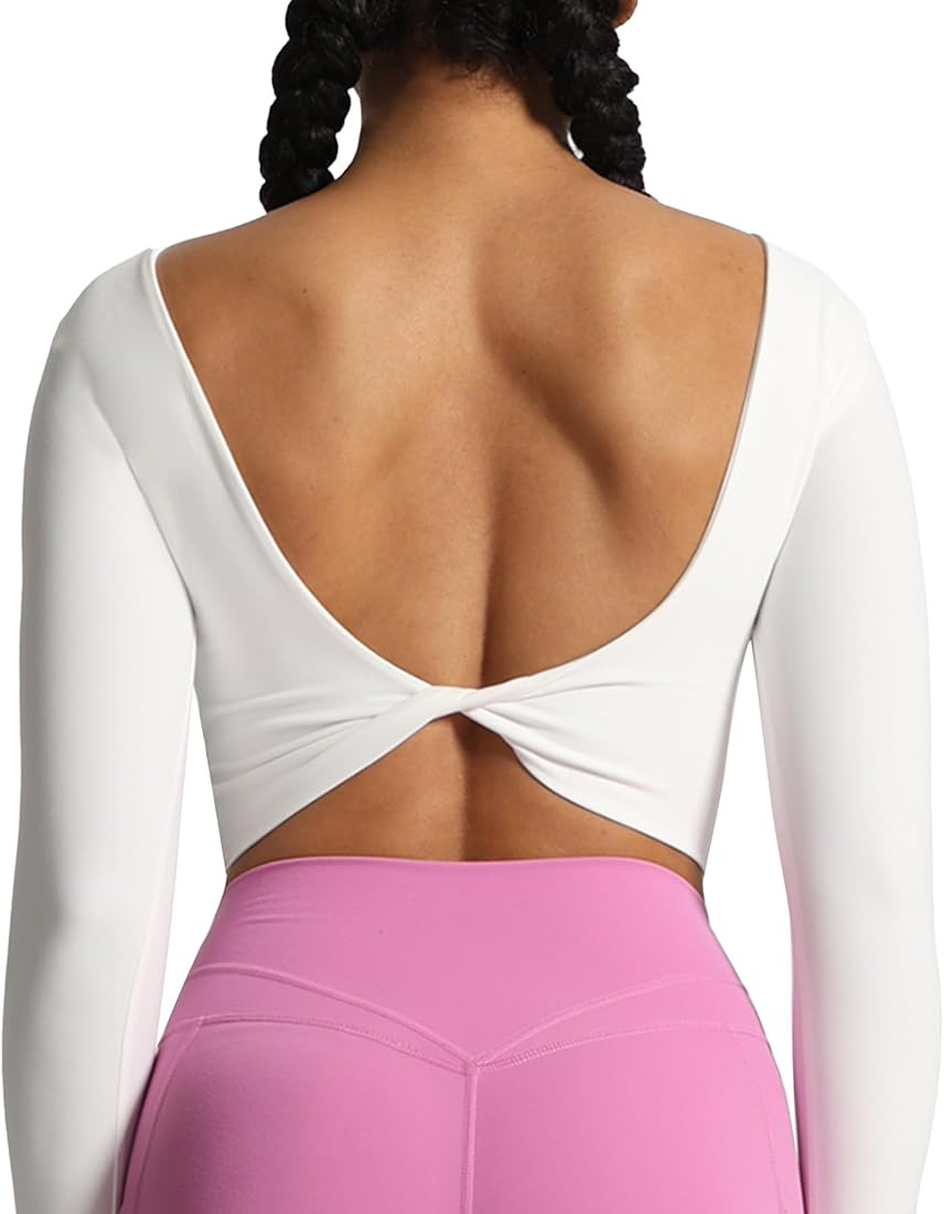 Aoxjox Long Sleeve Crop Tops for Women Emma Twist Back Workout Crop T Shirt Top | Amazon (US)