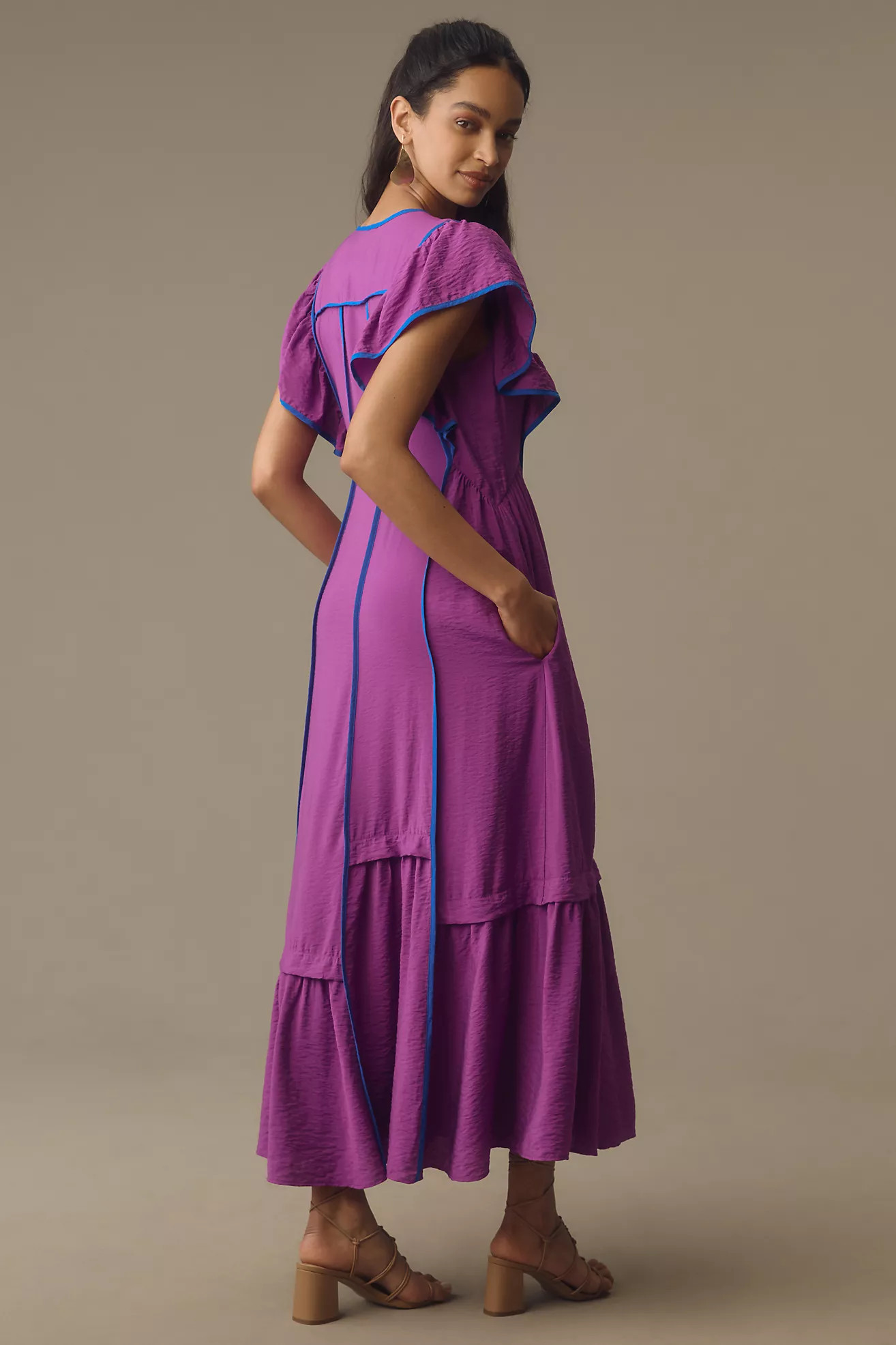 The Mimi Flutter-Sleeve Tipped Midi Dress | Anthropologie (US)