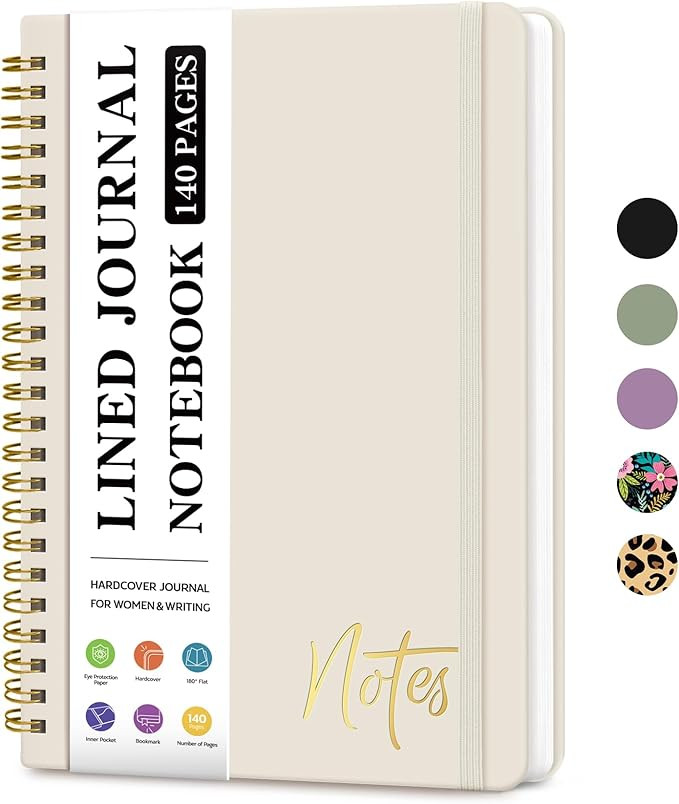 Lined Spiral Journal Notebook for Women, A5 College Ruled Journals for Writing, Hardcover Noteboo... | Amazon (US)