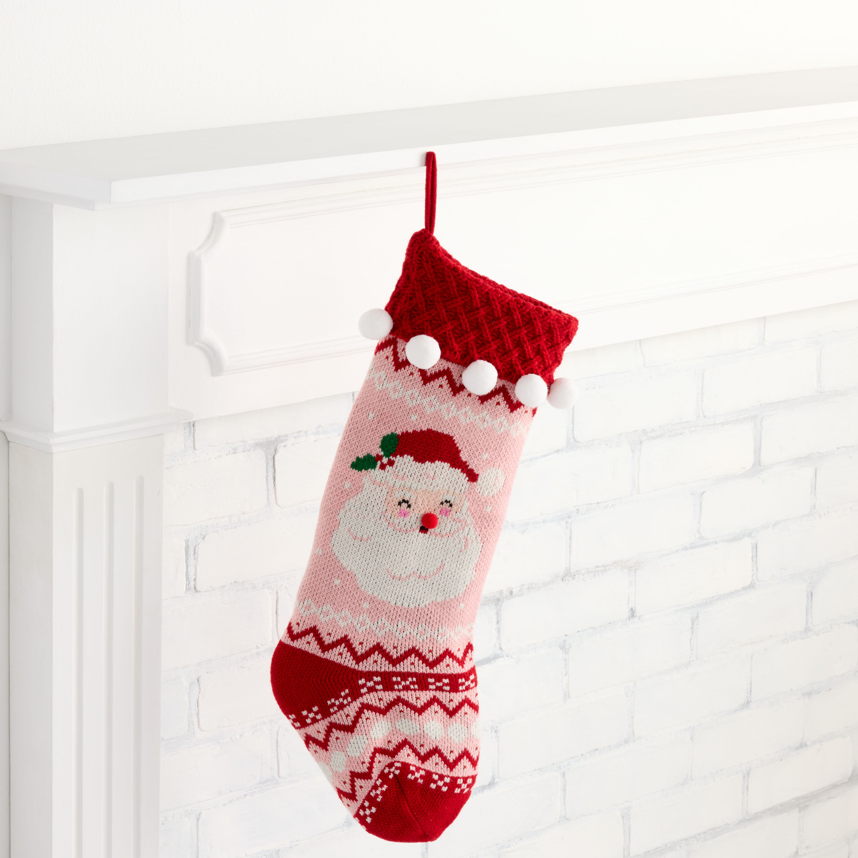 Pink and Red Knit Retro Santa Christmas Stocking | World Market