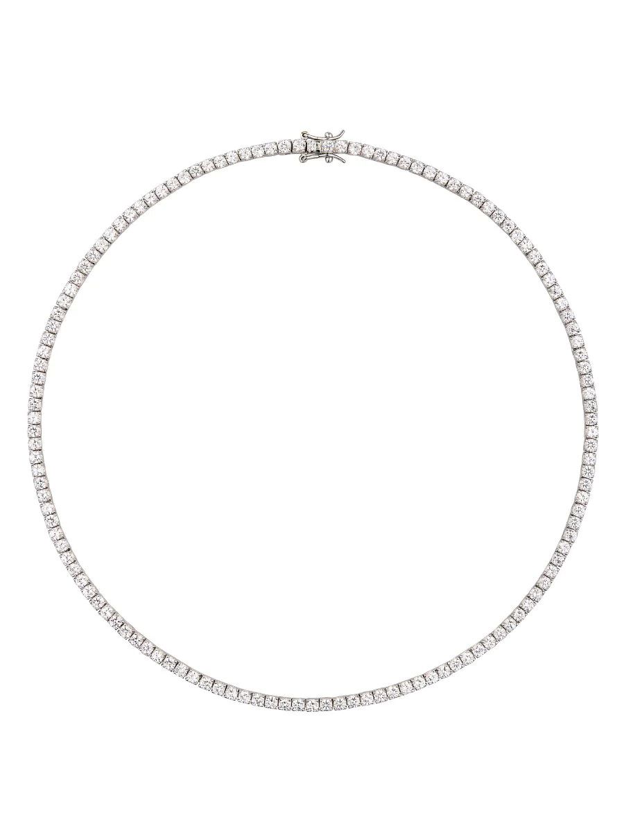 MOSS ROUND CUT, 3MM 4-PRONG, LAB-GROWN WHITE SAPPHIRE SILVER RIVIERE NECKLACE | Dorsey