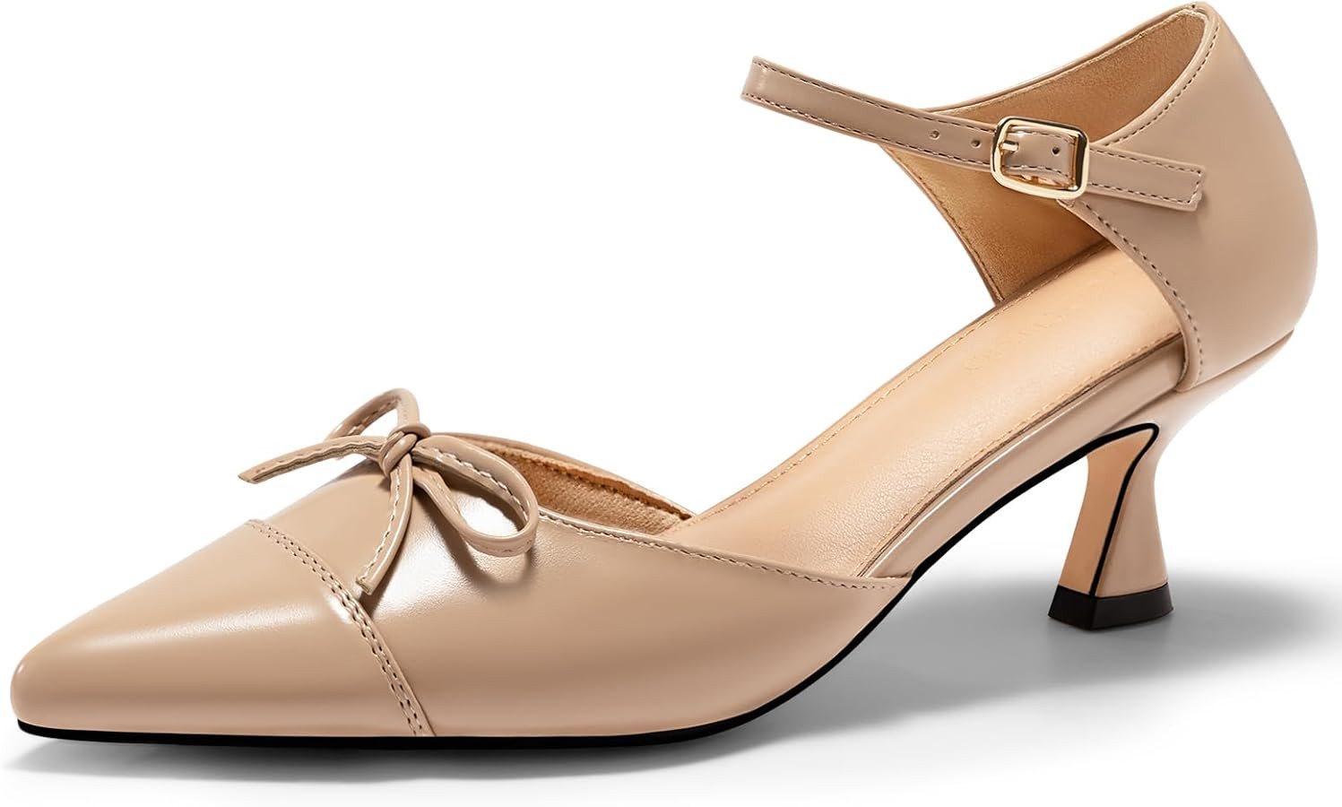 Coutgo Womens Bow Kitten Heels Low Heel Dress Shoes Closed Pointed Toe Ankle Strap D'Orsay Pumps | Amazon (US)