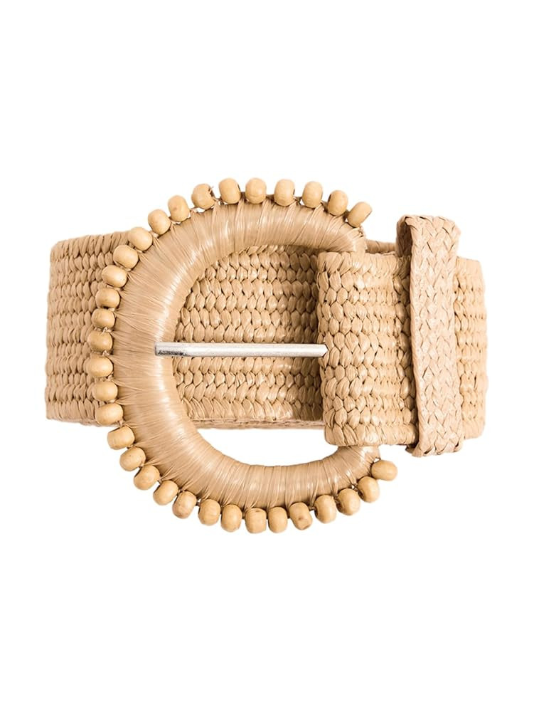 Verdusa Women's Round Buckle Straw Belts Boho Braided Waist Belt | Amazon (US)