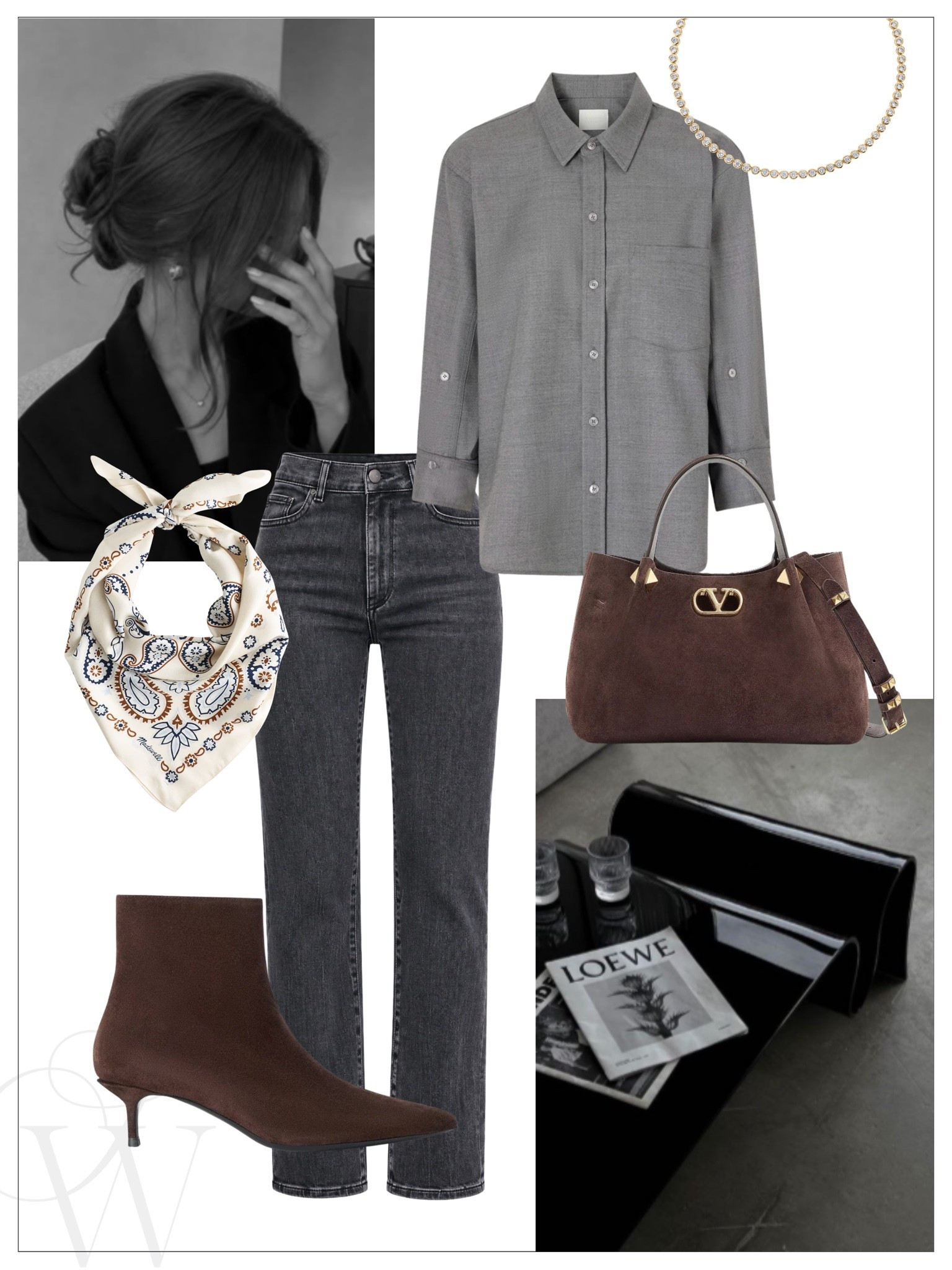 Fall outfit inspiration. I LOVE gray and brown together!