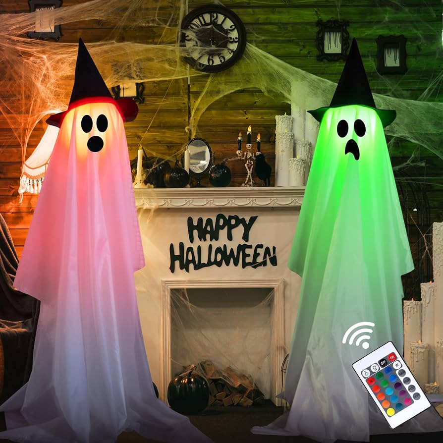 Halloween Ghosts Decorations - 2 Pack Halloween Light Up Ghost Kit, Standing Spooky Ghost Hallowe... | Amazon (US)