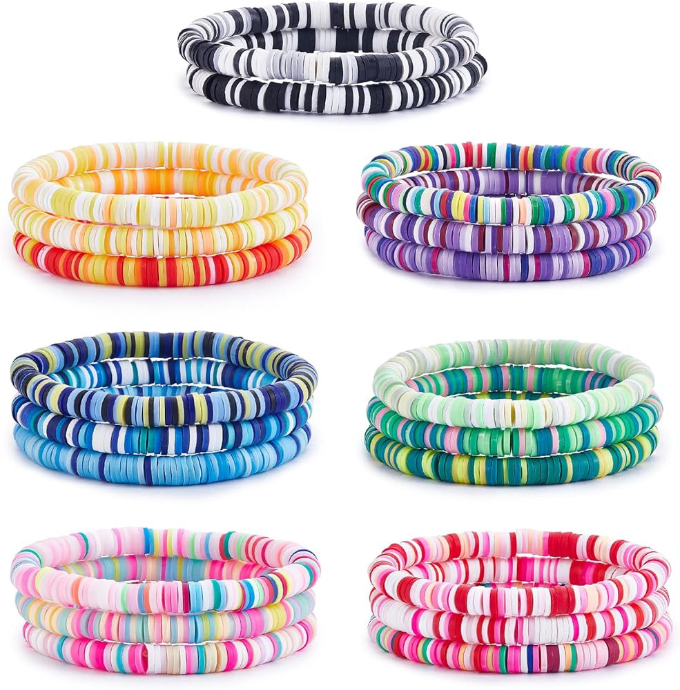 Ornaland Heishi Surfer Bracelets Set Polymer Clay Heishi Beads Stretch Bracelets Multi-Layer Stac... | Amazon (US)