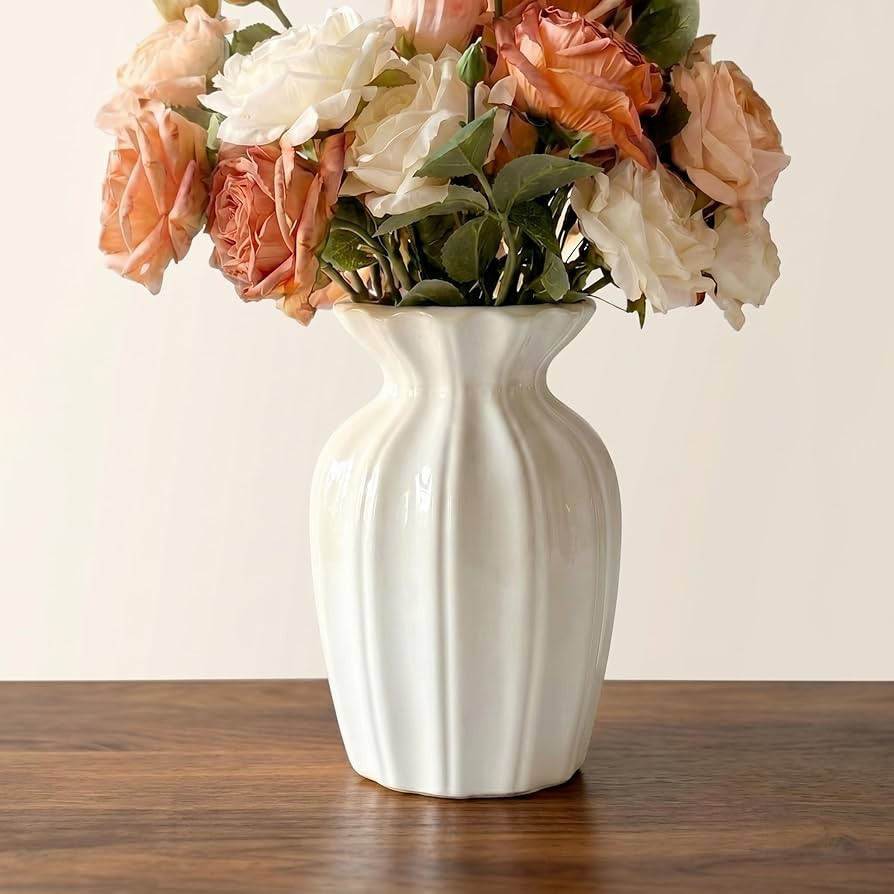 White Vase, 7.9 Inch Ceramic Vase for Flowers, Flower Vase for Centerpieces, Cute Vases for Home ... | Amazon (US)