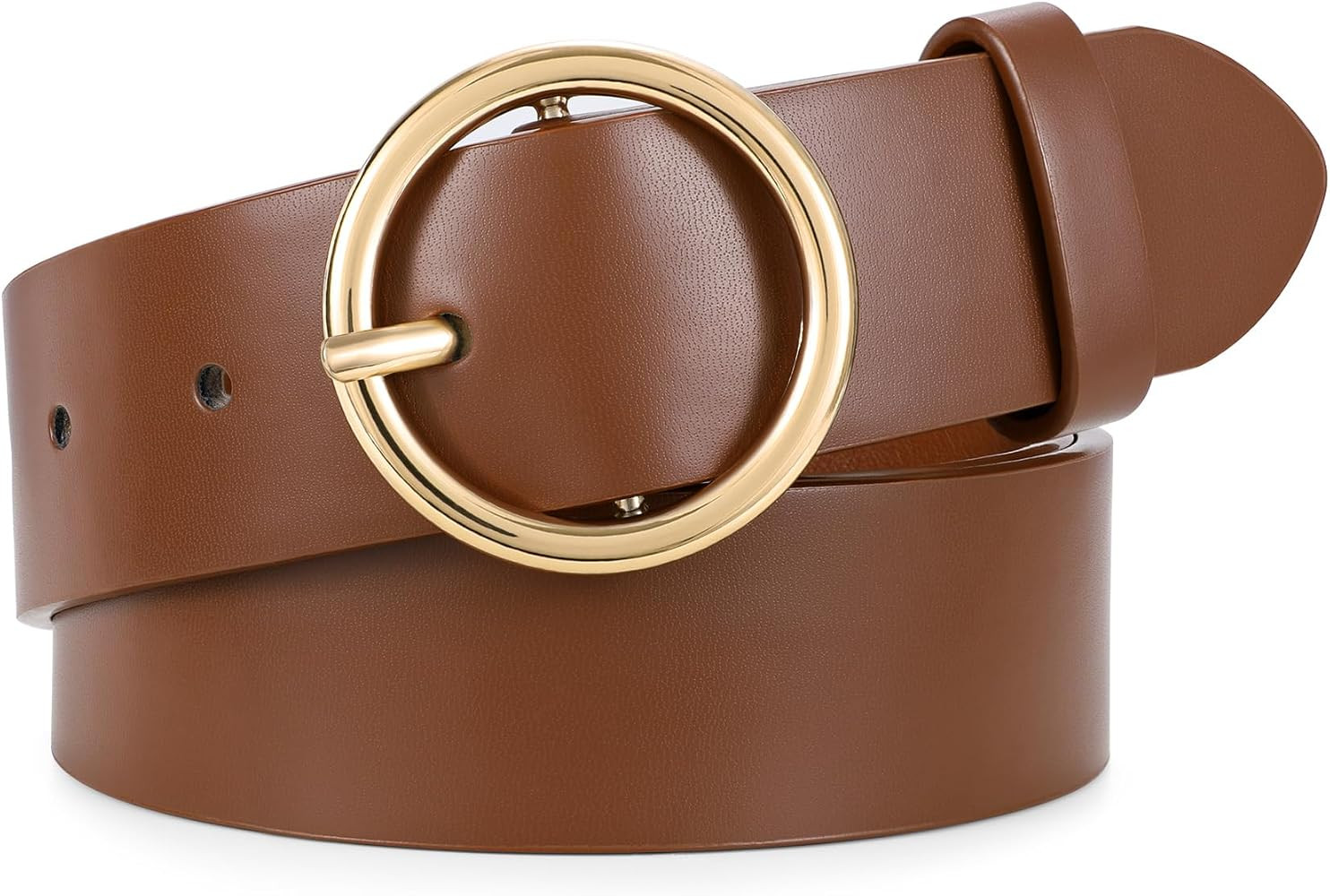 XZQTIVE Women Leather Belt with Circle Gold Buckle Fashion Ladies Waist Belt for Jeans Pants Dres... | Amazon (US)