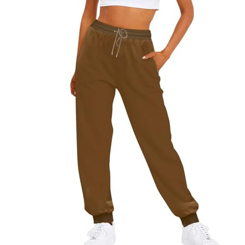 Brown Jogger Sweatpants Women's High Waisted Baggy Sweatpants with Pockets #08, Small | Amazon (US)