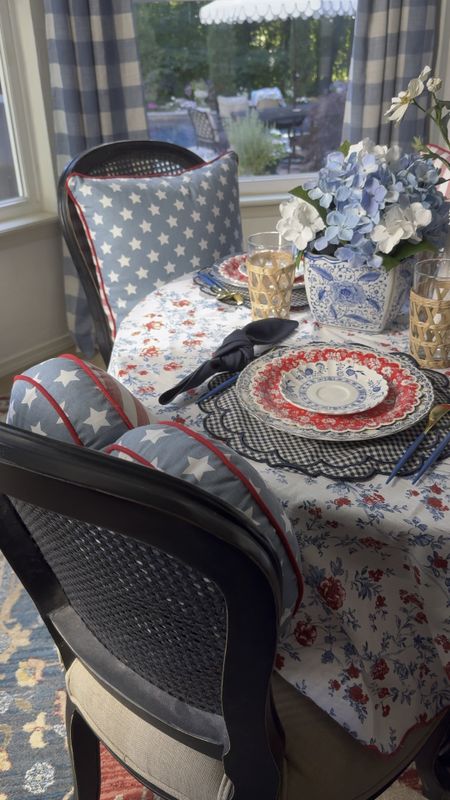 4th of July tablescape, Fourth of July decor, Americana decor, red white and blue decor, breakfast nook decor, table setting ideas, Independence Day decor

#LTKhome #LTKSeasonal #LTKVideo