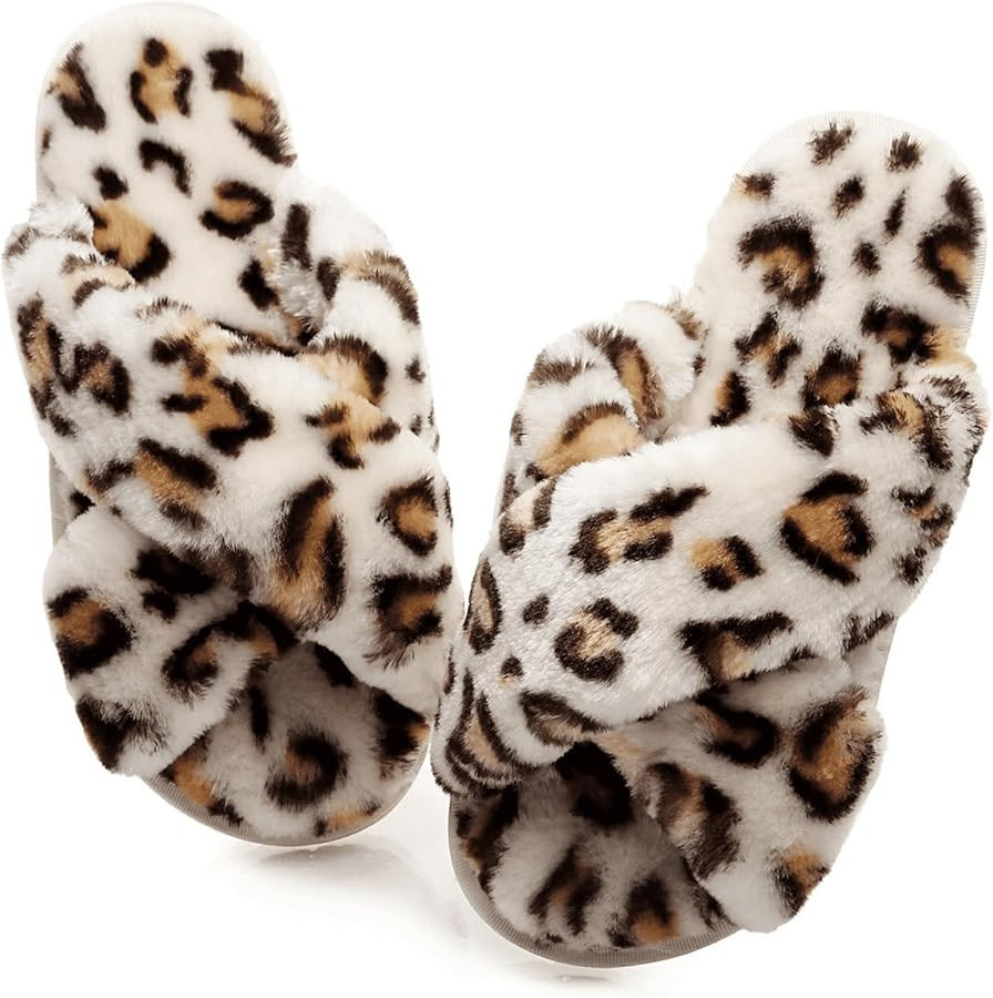 Crazy Lady Women's Fuzzy Fluffy House Slippers Cute Plush Memory Foam Shoes Cross Band Indoor Out... | Amazon (US)