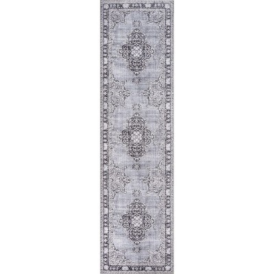 Well Woven Areva Machine Washable Grey Vintage Oriental Medallion Flat Pile Runner Rug 3x10 (2'5" x 9'10" Runner) | Target