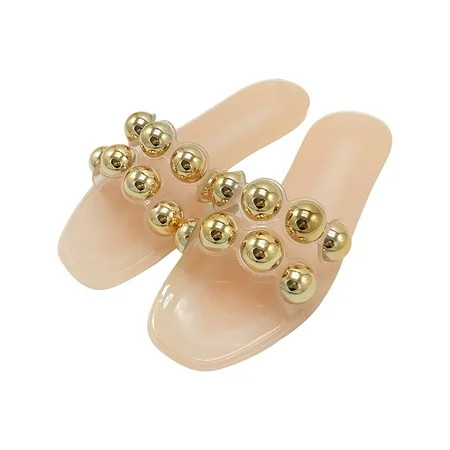 CYMMPU Women s Slippers Clearance Summer Solid Color Women s Jelly Bottom Flat Metal Ball Sandals Wo | Walmart (US)