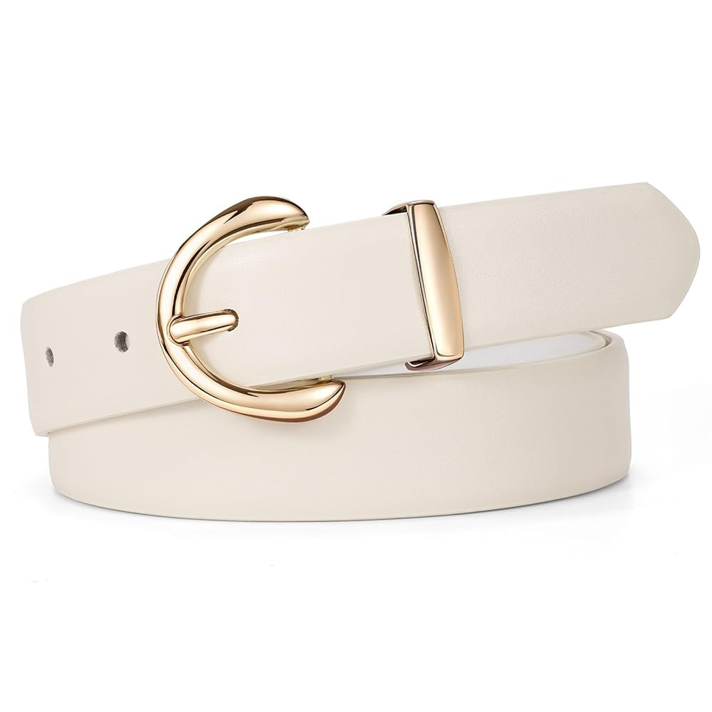 JASGOOD Women Leather Belt Fashion Ladies Waist Belt for Jeans Casual Faux Leather Belt with Gold... | Amazon (US)