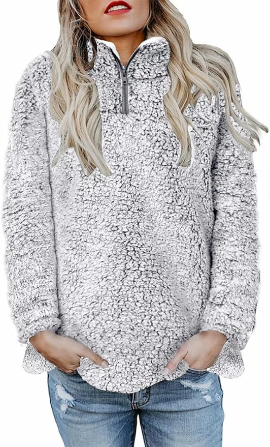 Dokotoo Womens 2022 Fashion 1/4 Quarter Zip High Neck Fluffy Fleece Sherpa Sweatshirt Pullover Ou... | Amazon (US)
