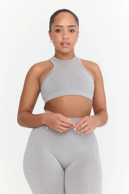 SCULPT SEAMLESS RIBBED RACER SPORTS BRA - LIGHT GREY MARL | TALA (UK)