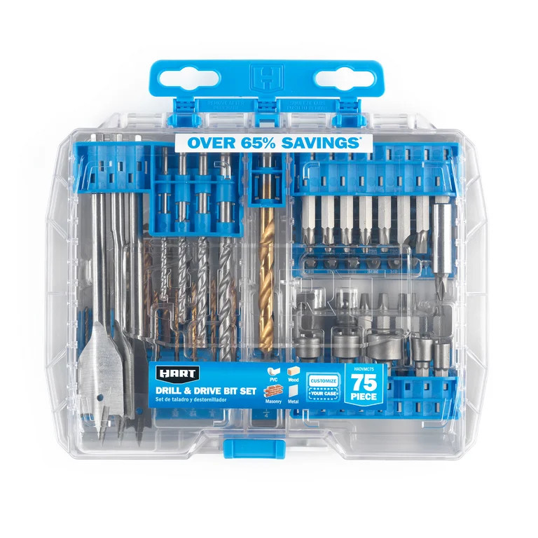 HART 75-Piece Assorted Metal/Wood Drill Bit and Drive Bit Set, Customizable Modular Storage Case | Walmart (US)