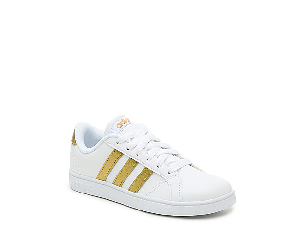 adidas Baseline Sneaker - Kids' -White/Gold - Girl's - White/Gold | DSW