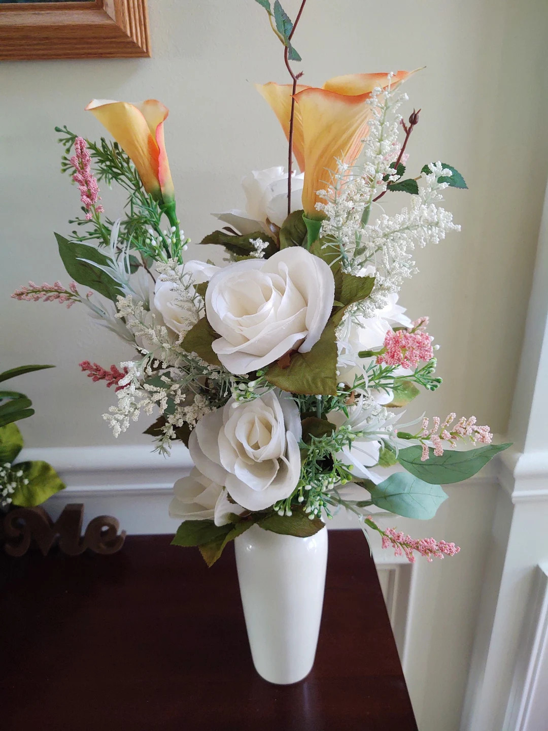 White Roses With Calla Lilies - Pink and White Heather with Sage Leaves & Dusty Miller!  Great Fo... | Etsy (US)