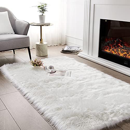Soft White Fluffy Rug Faux Fur Sheepskin Area Rug, Thick Shag Rug Carpets for Bedroom Floor Sofa Liv | Amazon (US)