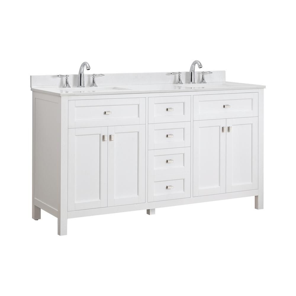 Cahaba Juniper 60 in. Double Vanity in White with Engineered Stone Top & Ceramic Basin | The Home Depot