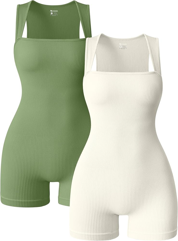 OQQ Women 2 Piece Rompers Yoga Stretch Strappy Square Neck Sleeveless Exercise Rompers | Amazon (US)