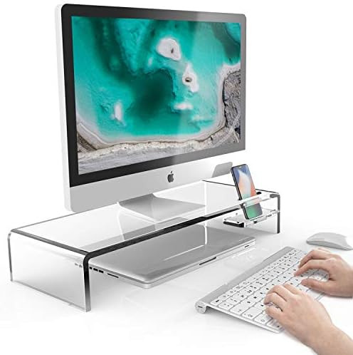 METIYA Acrylic Monitor Stand with Phone Holder, Clear Monitor Riser 20.5 x 8 x 3.5 inches, Ergono... | Amazon (US)