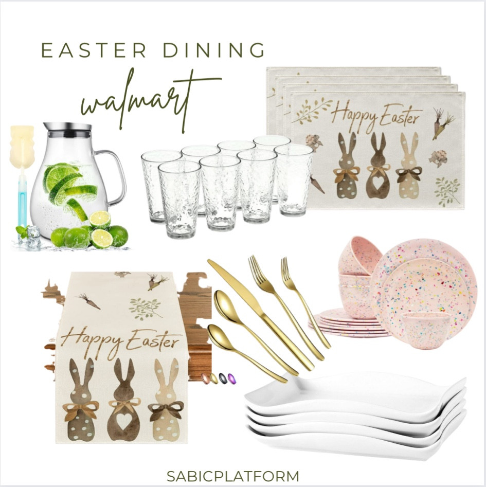 Walmart, walmart dining finds, easter dining, silverware sets, placemats, drinking glasses, pitcher, serving plates, sale, walmart kitchen finds, spring dining, sabic platform 

#LTKhome #LTKsalealert #LTKSeasonal