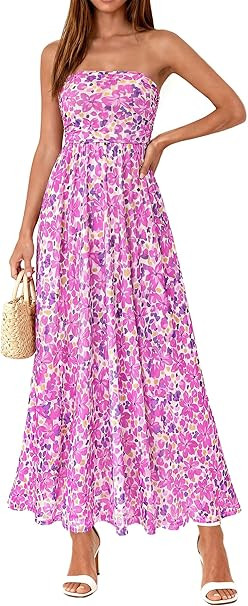 PRETTYGARDEN Women Strapless Maxi Dress 2026 Summer Floral Tube Top Ruched Beach Spring Wedding G... | Amazon (US)