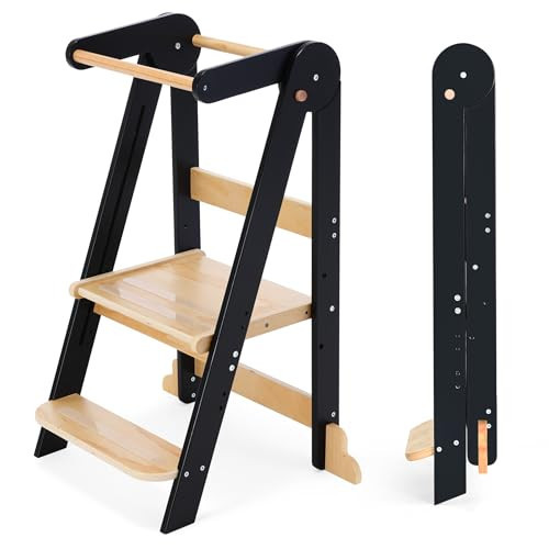 HARPPA Nordi Foldable Toddler Kitchen Tower, Montessori Kitchen Learning Helper, Standing Tower with 3 Adjustable Heights, Suitable Age for 18-48 Months, Black | Amazon (US)