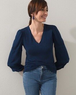 Chambray Sleeve V-neck Top | Chico's