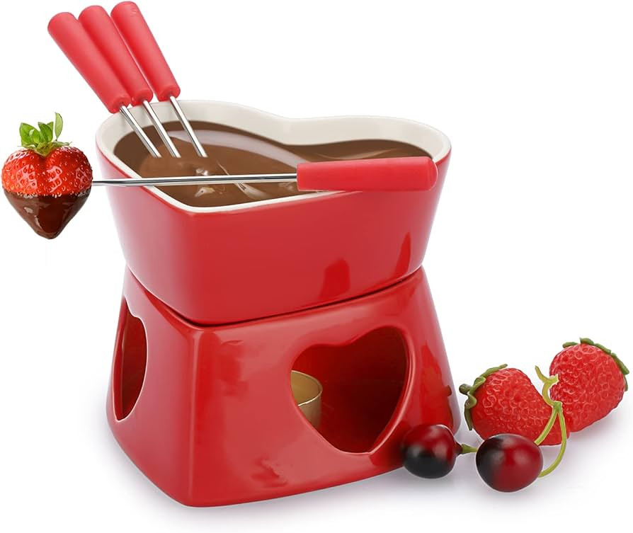 Red Ceramic Butter Warmer Set, Heart Shaped Fondue Pot Melting Pot Set, Melt Hot Pot Bowl Set for... | Amazon (US)