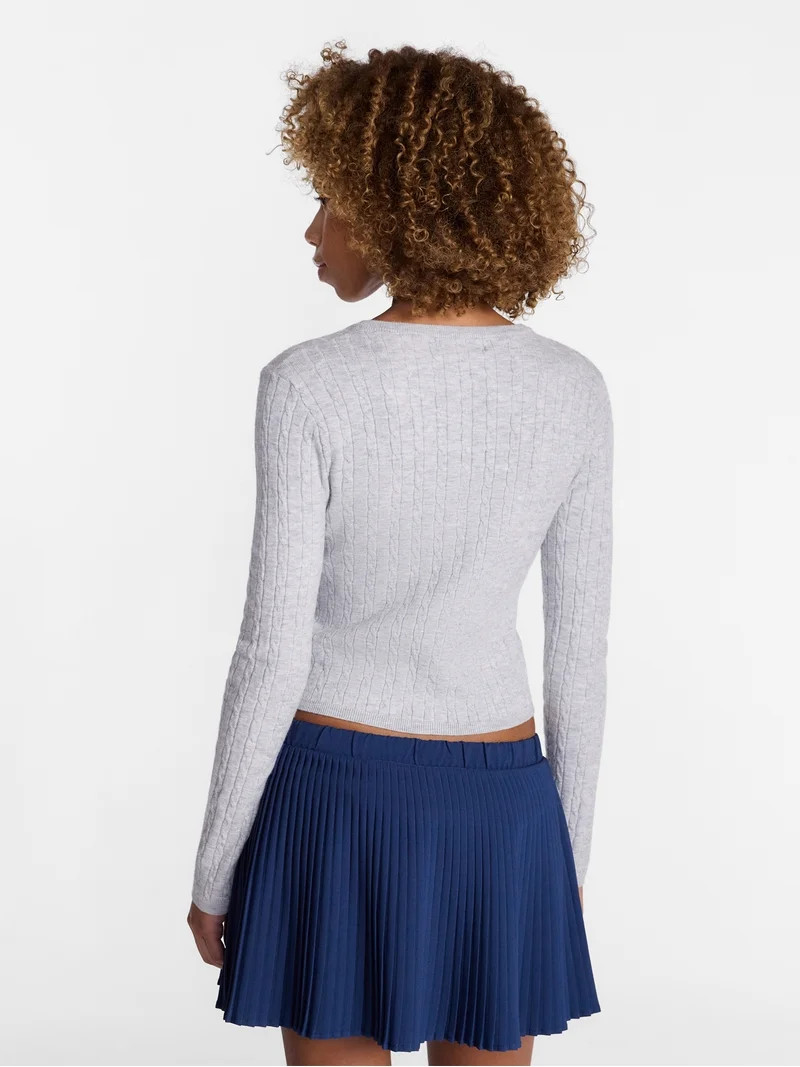 No Boundaries Cable Knit Crewneck Cardigan, Women's XXS-4X | Walmart (US)