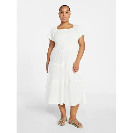 Terra & Sky Women s Plus Size Square Neck Smocked Dress Sizes 0X-4X | Walmart (US)