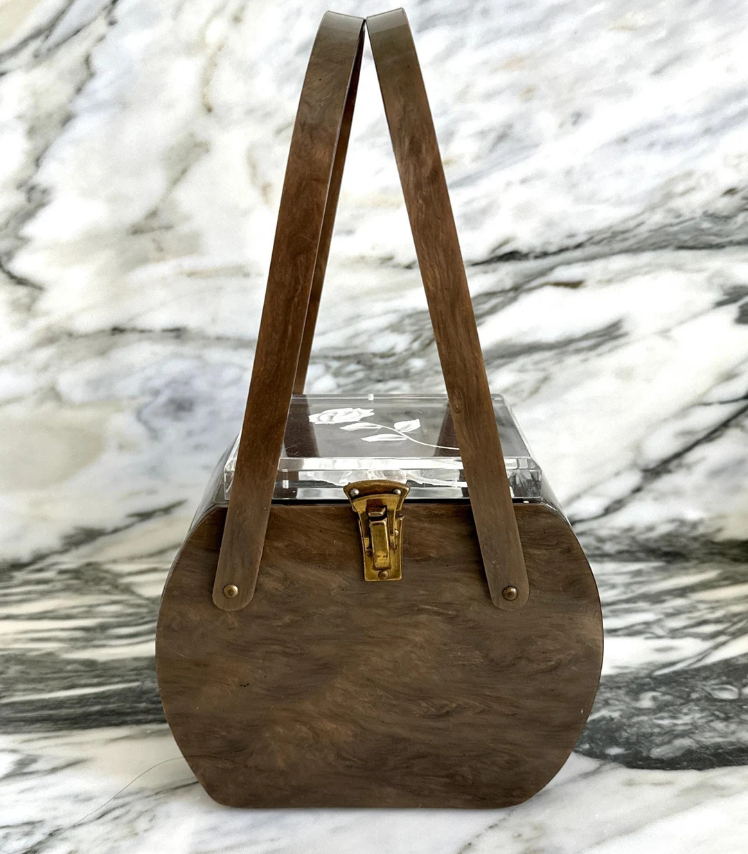 50s LUCITE Vintage Purse | Marbled & Carved Rose MCM Top Handle Design - Etsy | Etsy (US)