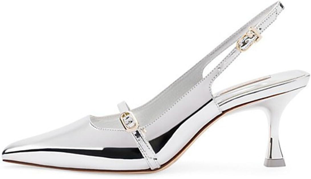 Divanne Slingback Pumps, Women's Pointed Toe Low Heel Sandals Slingback Strap Kitten Heel Pumps E... | Amazon (US)