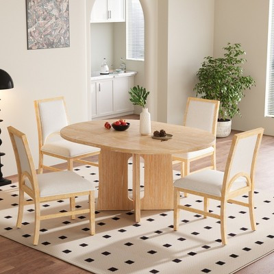 GDFStudio Castiel 5 Piece Farmhouse Rubberwood Extendable Dining Set with Upholstered Chairs, Natural | Target