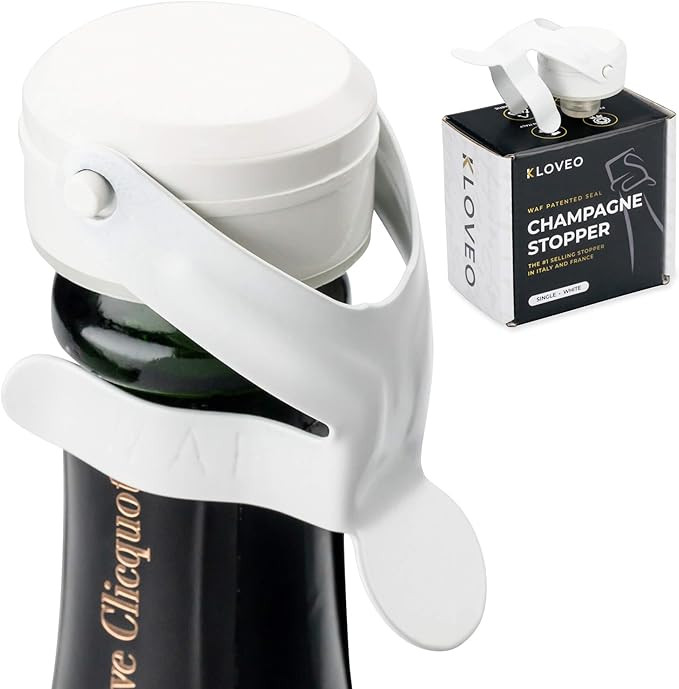 KLOVEO White Champagne Stopper - Made in Italy - Patented Seal - Durable Plastic WAF Bottle Stopp... | Amazon (US)