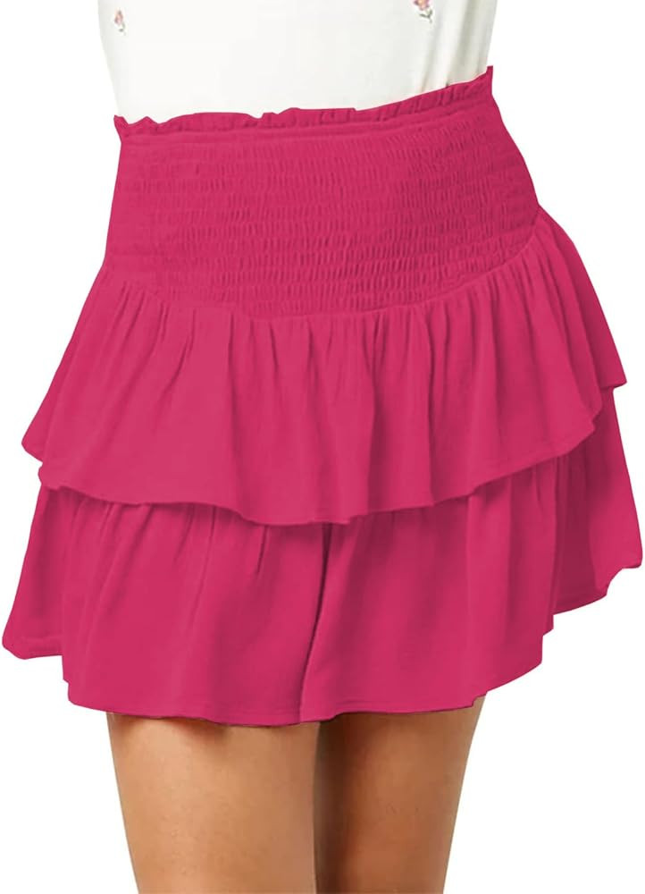 CharmWM Girls Mini Skirts High Elastic Waisted Tiered Smocked Ruffle Skirt with Shorts US Size 4-... | Amazon (US)