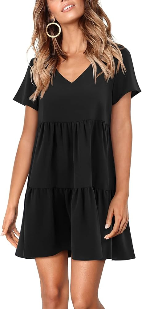 Amoretu Women Summer Tunic Dress V Neck Casual Loose Flowy Swing Shift Dresses | Amazon (US)