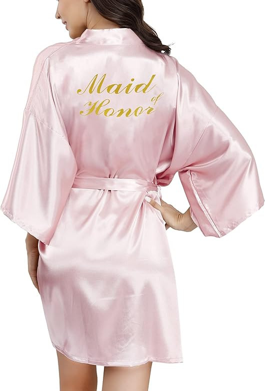 ALHAVONE Bride Bridesmaid Robes with Glittering for Wedding Bridal Party Womens Short Silky Satin... | Amazon (US)
