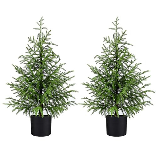 ENVEN Norfolk Pine Christmas Tree Real Touch Faux Tree with Black Pot, Realistic Indoor Holiday Decor fo Christmas Entryway, Living Room Office (3FT-2Pack) | Amazon (US)